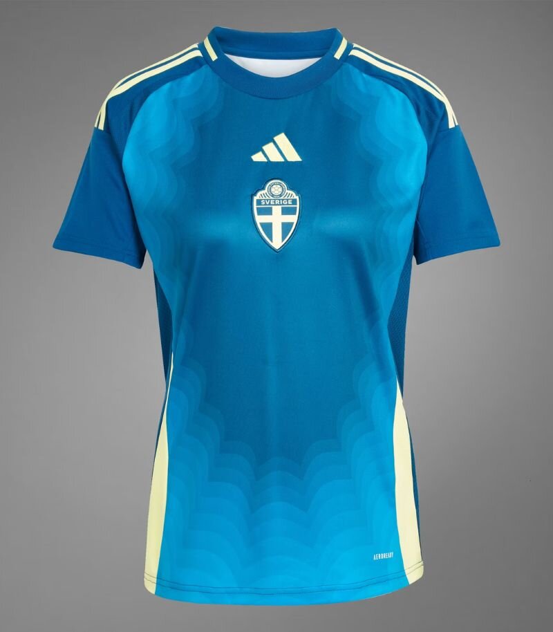 sweden away kit 2025 in turquoise blue 